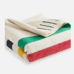 Vintage Hudson Bay 4 Point Wool Blanket Gold Tag Striped England 72×90